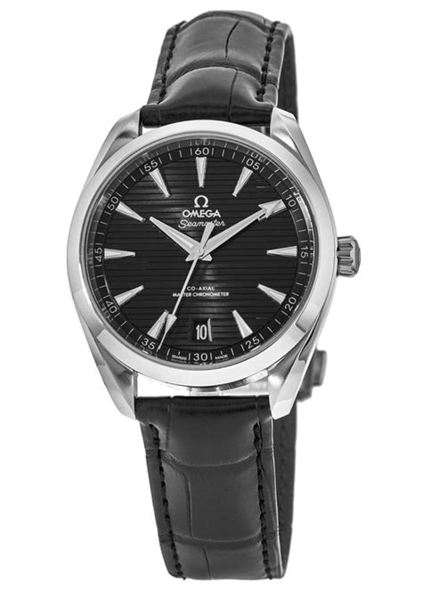 omega seamaster black leather strap.